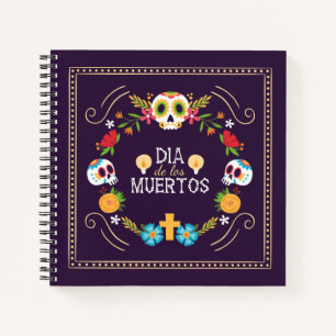 Colourful Floral Skulls Dia de Muertos   Notebook