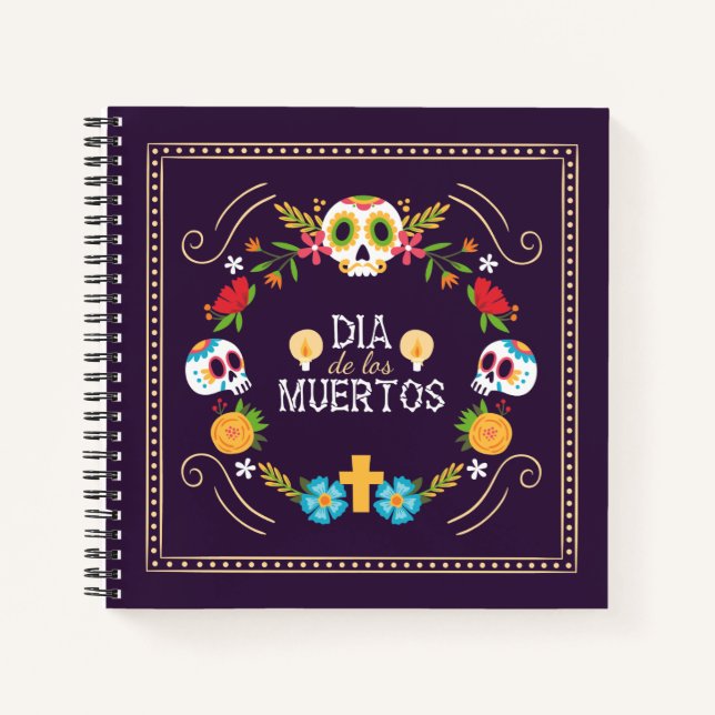Colourful Floral Skulls Dia de Muertos | Notebook (Front)