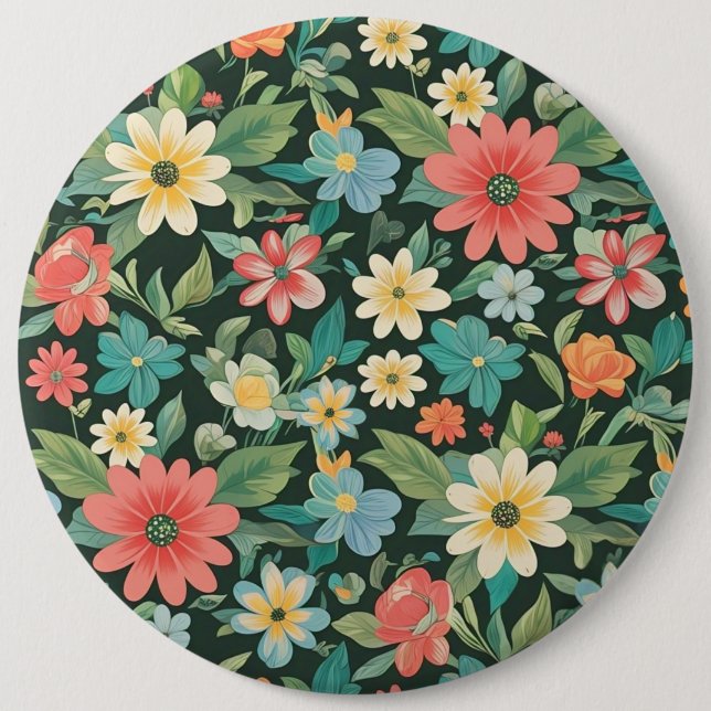 Colourful Floral/Spring  6 Inch Round Button (Front)