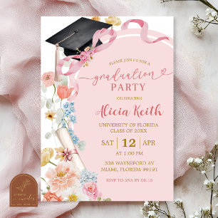 Colourful Floral Spring Graduation Party Invitatio Invitation