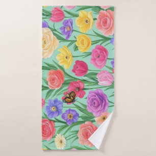 Colourful Floral/Spring Rose Bath Towel