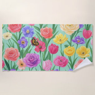 Colourful Floral/Spring Rose Beach Towel