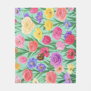 Colourful Floral/Spring Rose Fleece Blanket