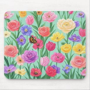 Colourful Floral/Spring Rose Mouse Pad