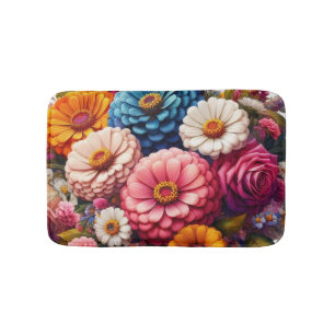 Colourful Floral/Spring Zinnia/Rose Bath Mat