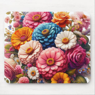 Colourful Floral/Spring Zinnia/Rose Mouse Pad