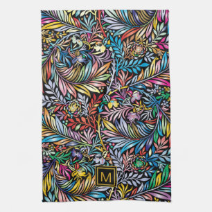 Colourful Floral Square Monogram Kitchen Towel