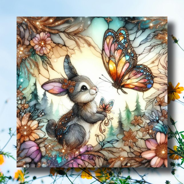 Colourful Floral Stained Glass Bunny Easter Holiday Card (Creator Uploaded)