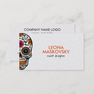 Colourful Floral Sugar Skull 3 & White Background Business Card