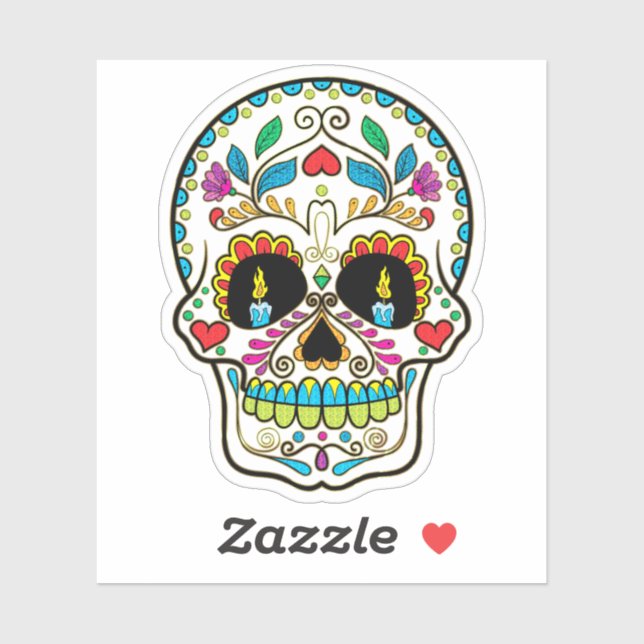 Colourful floral sugar skull no.5 Burning candles (Sheet)