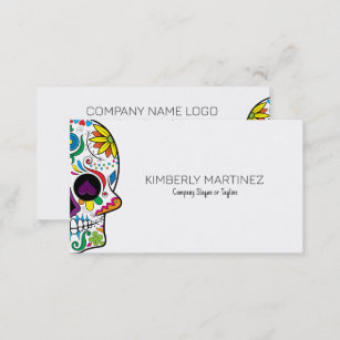 Colourful Floral Sugar Skull on White Business Card
