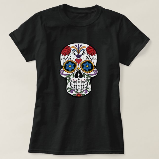 Colourful Floral Sugar Skull T-Shirt (Design Front)