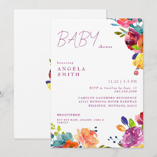 Colourful Floral Summer Baby Girl Shower Invitation