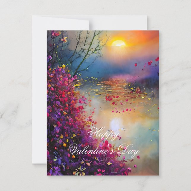 Colourful floral sunset valentine  holiday card (Front)