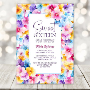 Colourful Floral Sweet 16th Birthday Party Invitation