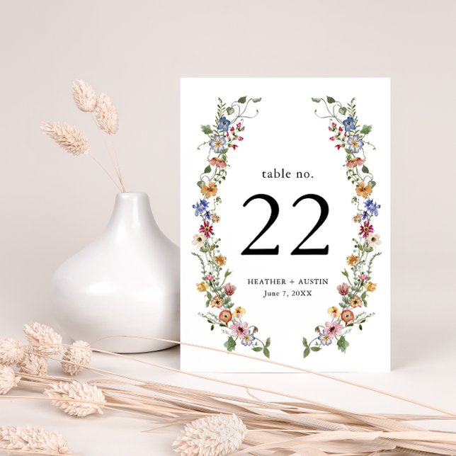 Colourful Floral Table Number (Colorful Wildflower Wedding Invitation and Gifts Collection by Painted Paperie
)