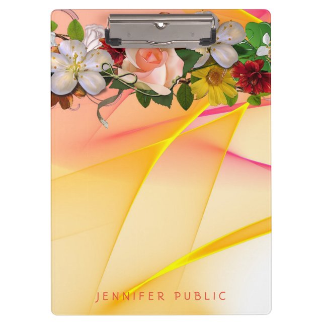 Colourful Floral Template Watercolor Pink Yellow Clipboard (Front)