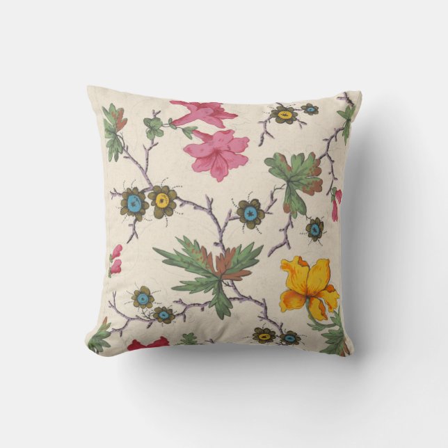 Colourful floral textile design throw pillow (Front)