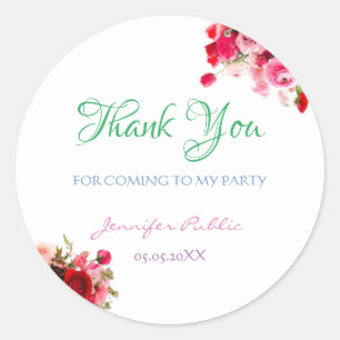 Colourful Floral Thank You Template Hand Script To Classic Round Sticker