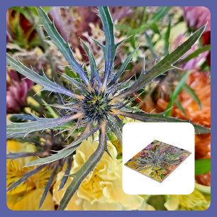 Colourful Floral Thistle and Flowers photographic Tile