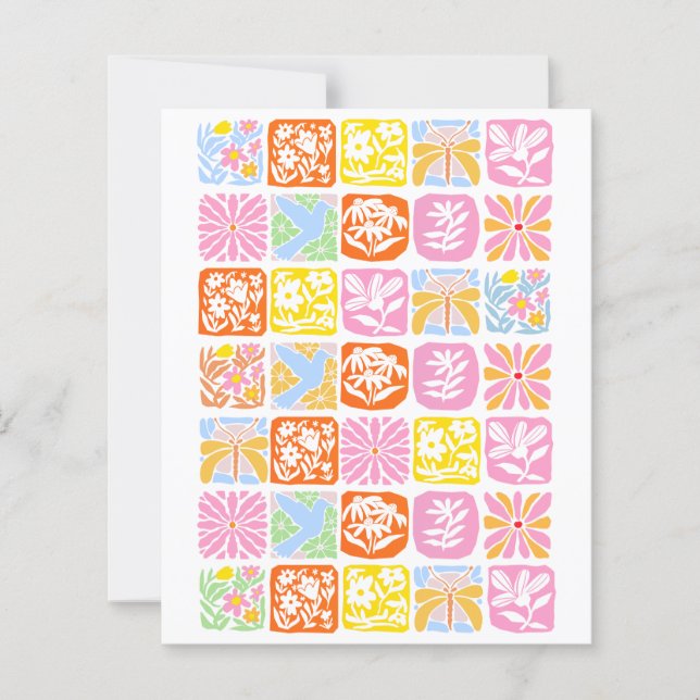  Colourful Floral Tile Botanical Folk Whimsical  (Front)