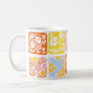 Colourful Floral Tile Botanical Folk Whimsical Coffee Mug