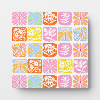 Colourful Floral Tile Botanical Folk Whimsical Plaque