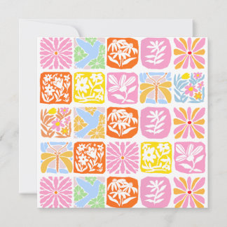 Colourful Floral Tile Botanical Folk Whimsical Thank You Card