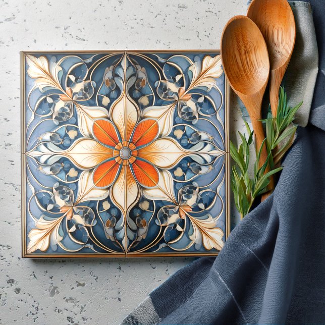 Colourful Floral Tile Pattern#9 Blue Ivory ID1078 (Creator Uploaded)