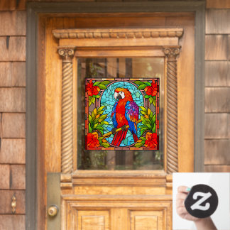 Colourful Floral Tropical Parrot Faux Stained Glas Window Cling