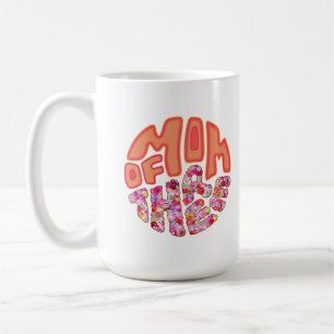 Colourful Floral Typography Mom Of Three Birthday  Coffee Mug