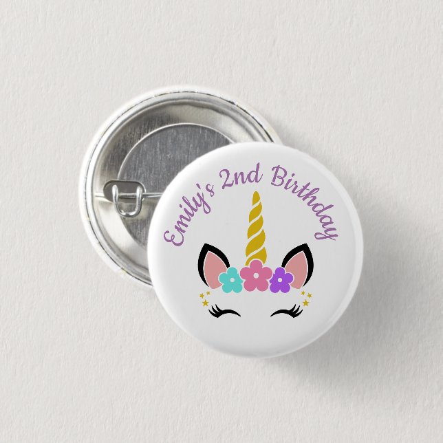 Colourful Floral Unicorn Birthday 1 Inch Round Button (Front & Back)