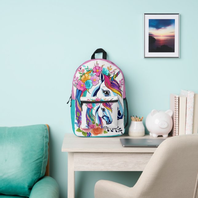 Colourful Floral Unicorn Design Personalized Custo Printed Backpack (Insitu)