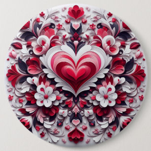 Colourful, floral valentine's day heart 6 inch round button