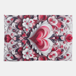 Colourful, floral valentine's day heart kitchen towel