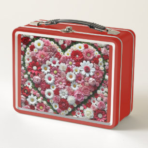 Colourful, floral valentine's day heart metal lunch box