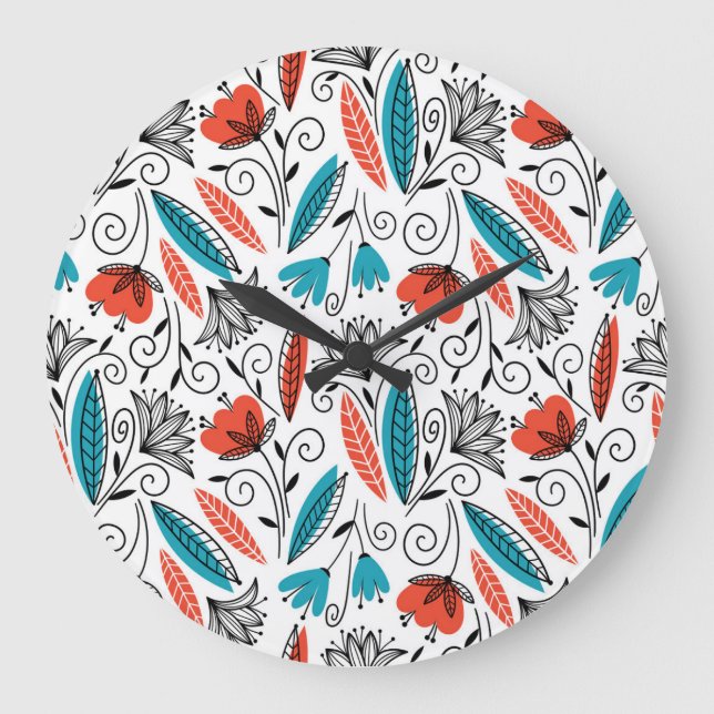 Colourful floral: vibrant seamless pattern. large clock (Front)