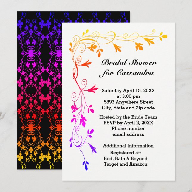 Colourful Floral Vines with Photo Bridal Shower Invitation (Front/Back)