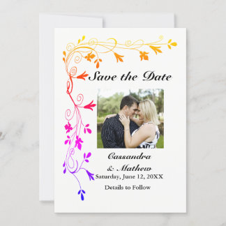 Colourful Floral Vines with Photo Save Date Card