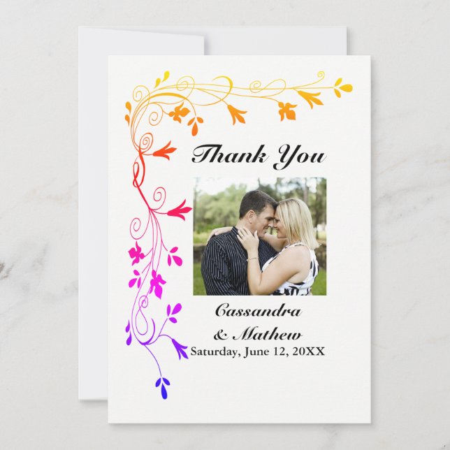 Colourful Floral Vines with Photo Thank You Card (Front)