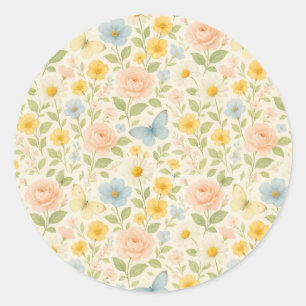 Colourful Floral vintage pattern with butterflies Classic Round Sticker