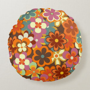 Colourful Floral vintage Seamless Pattern. Retro 7 Round Pillow
