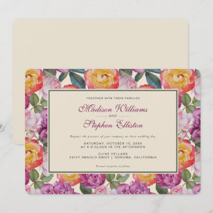 Colourful Floral Watercolor Bouquet - Wedding Invitation
