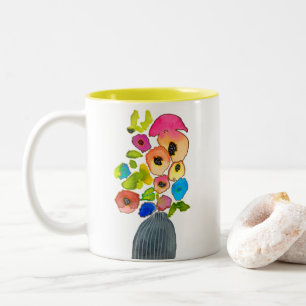 Colourful floral watercolor flowers Two-Tone coffee mug