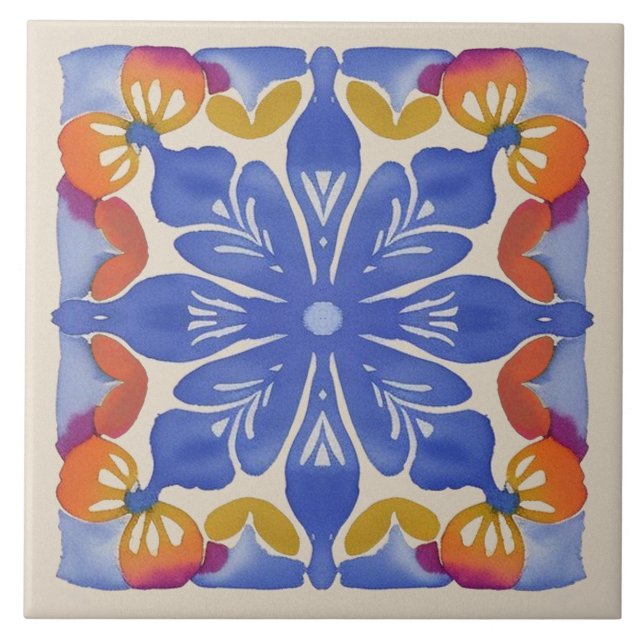 Colourful Floral Watercolor Tile (Front)