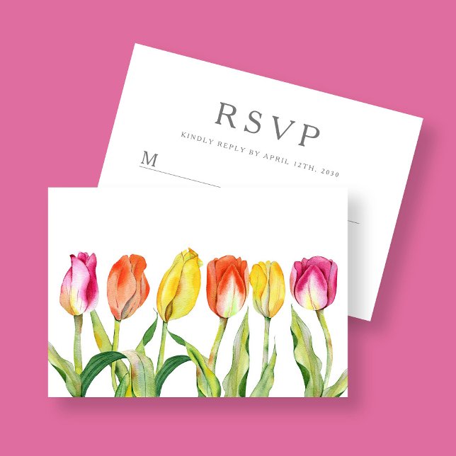 Colourful Floral Watercolor Tulip Easter RSVP Card (Colorful Floral Watercolor Tulip Easter RSVP Card)