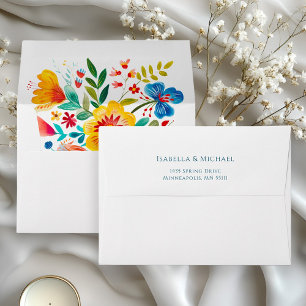 Colourful Floral Watercolor Wildflower Wedding Envelope