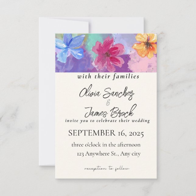 Colourful Floral  wedding invitation  (Front)