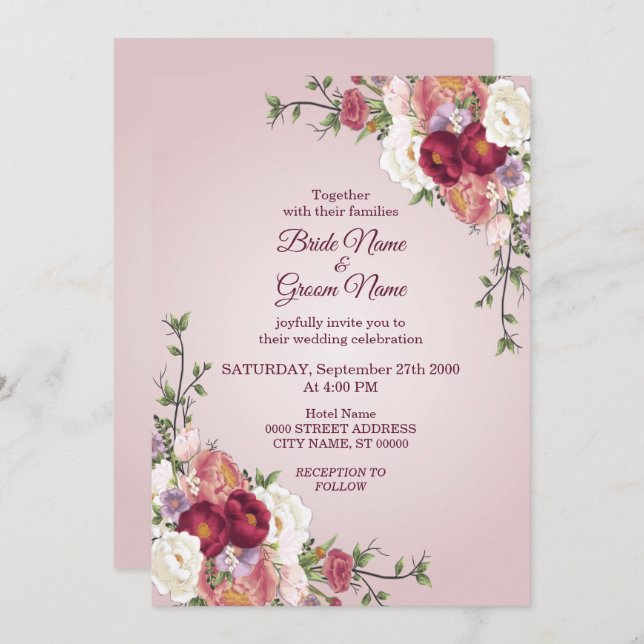 Colourful Floral Wedding Invitation (Front/Back)