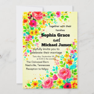 Colourful Floral Wedding Invitation   Watercolor 